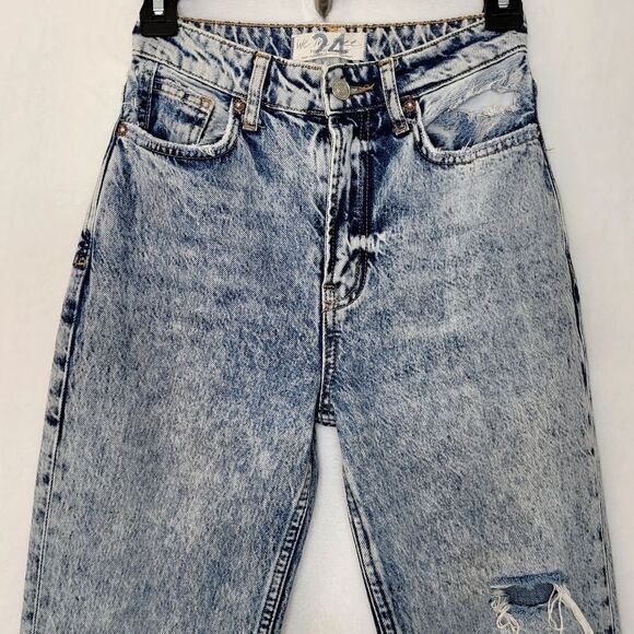 We The Free My Own Lane Distressed High Rise Acid Wash Jeans Size 24 - Picture 2 of 12